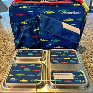 PlanetBox Kids Lunchbox Set - Blue with Car Design